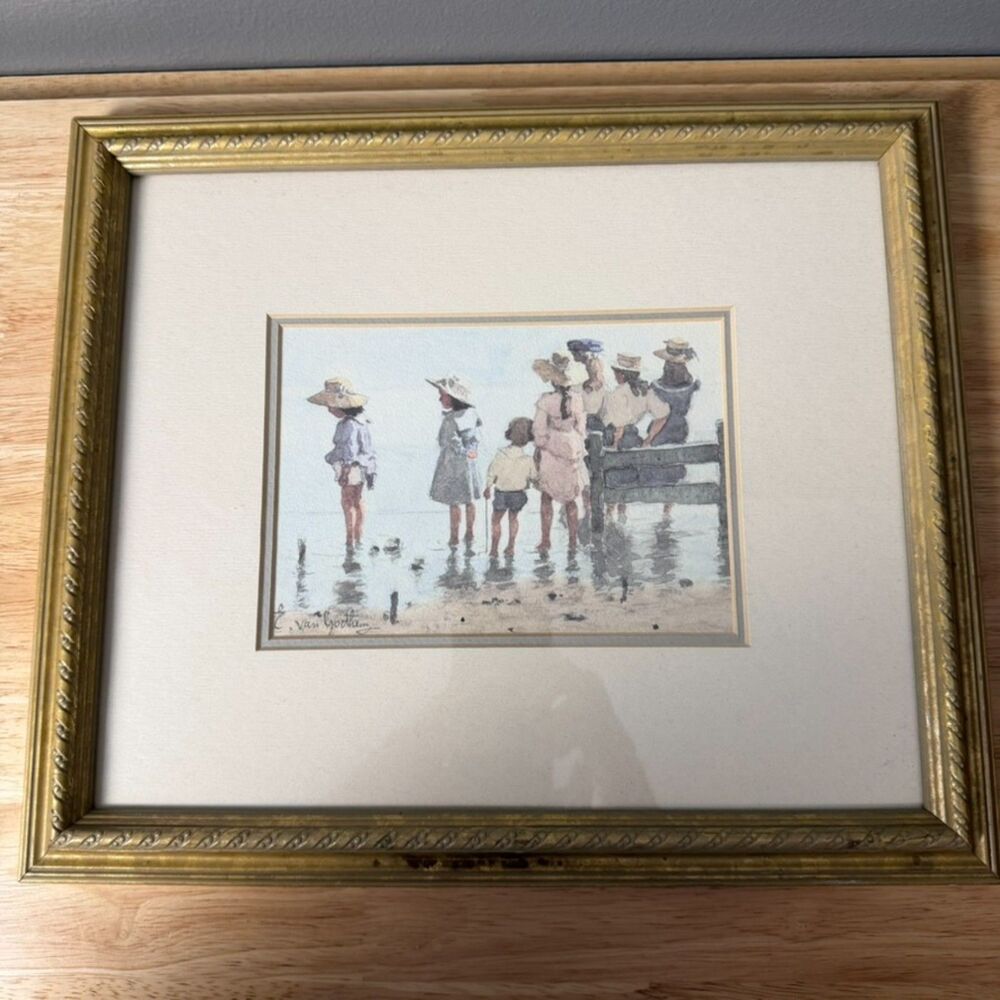 Vintage Coastal Beach Children Framed Art Print Nursery Decor 12"x14" - Picture 4 of 12
